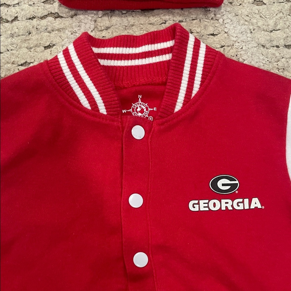 Creative knitwear Red and White Georgia Varsity Jacket and Beanie Set size 12 m - Picture 3 of 10